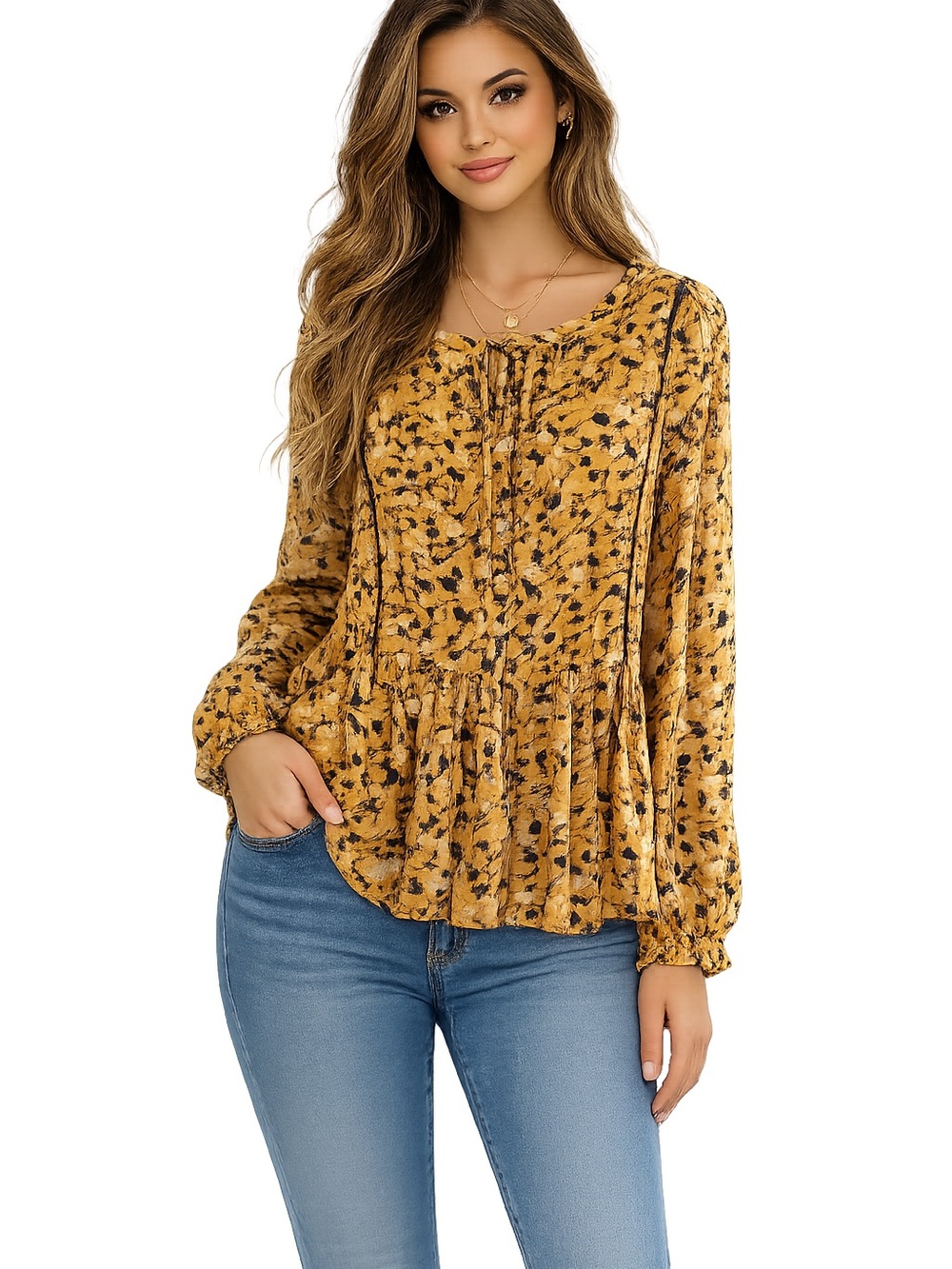 Anthropologie Maeve  Boho Mustard  Floral Blouse size XS